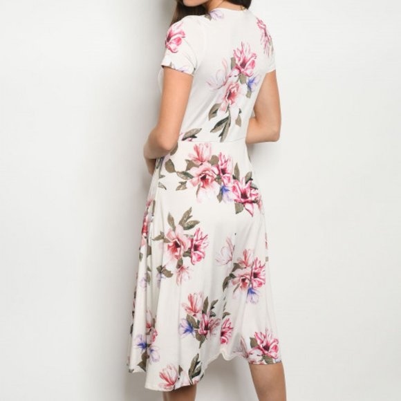 IVORY FLORAL MIDI DRESS - Picture 3 of 8